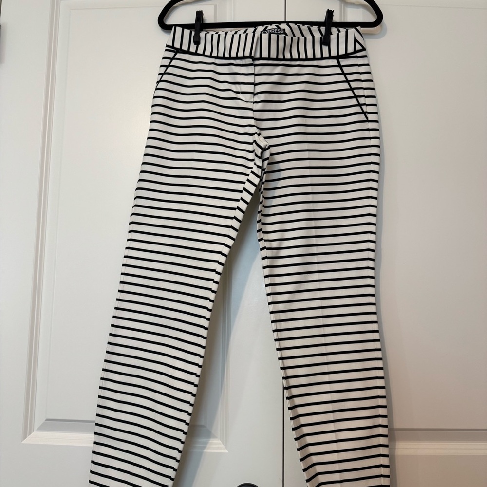 Express Columnist Black and White Striped Skinny Pants